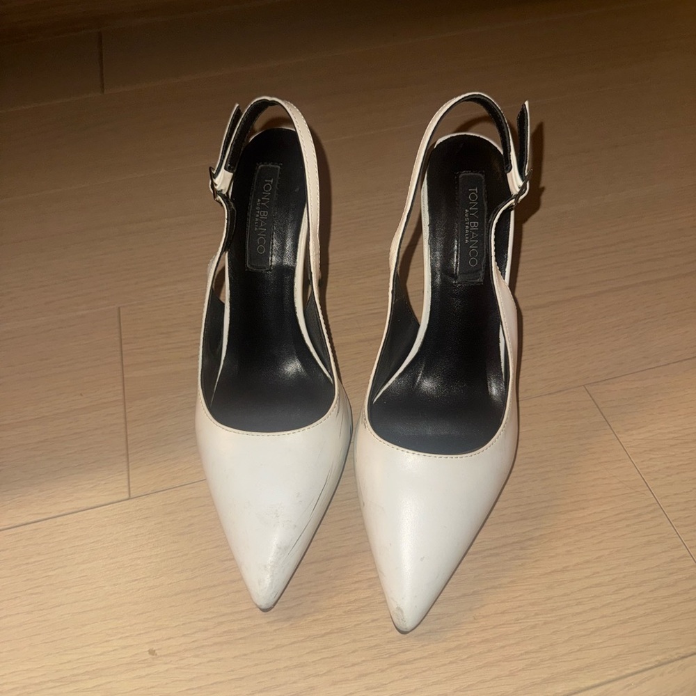 Tony Bianco White Pointed Slingback Heels